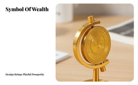 Brass Rotating Desk Decor, Coin Motif, Office & Home Accent