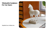 Oriental Design Horse Sculpture, Cream Resin Decor, Vintage Art Figurine for Living Room, Hotel, TV Stand, Gift Decoration