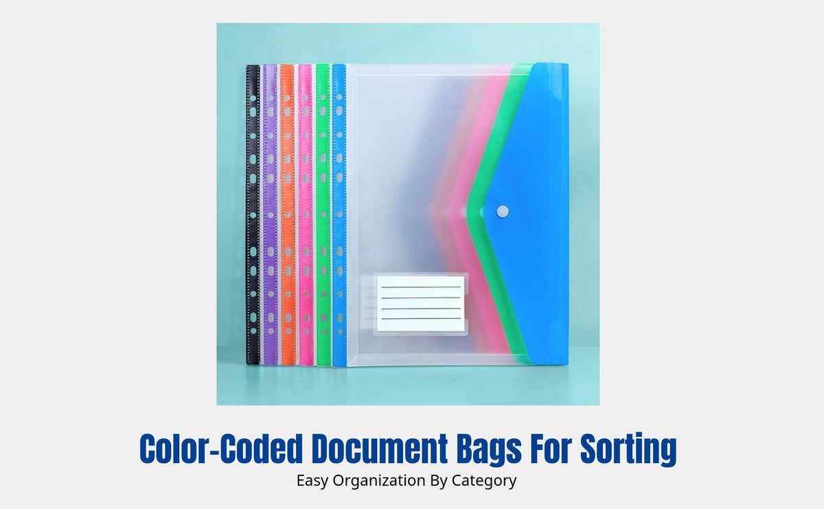 Letter-Size 11-Hole Document Bag, Large Capacity, Transparent, Waterproof, Colored, Plastic Organizer for Students