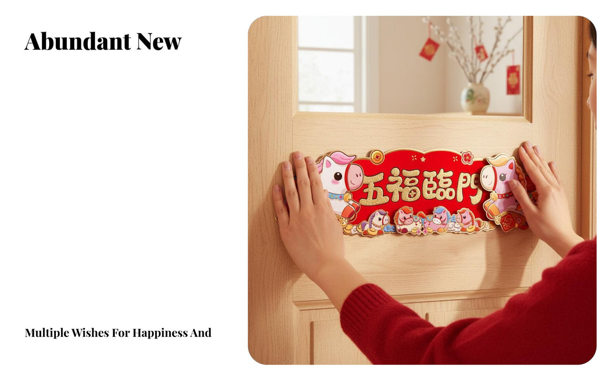 Seasonal Holiday Couplets, Year of the Horse 2026, Flocked Cloth, Cartoon Horse, Door Decoration, Auspicious Blessings, New Year
