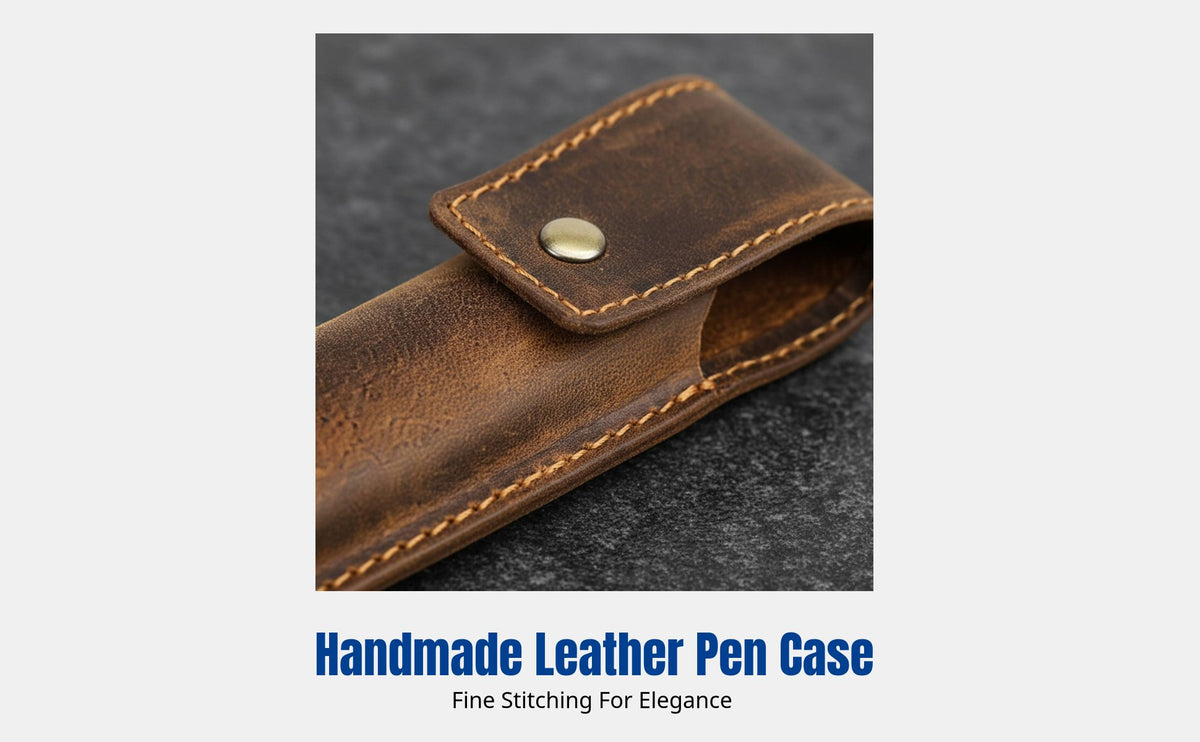 Vintage Crazy Horse Leather Pen Pouch, Handmade Pen Case, Creative Student Stationery, Brown