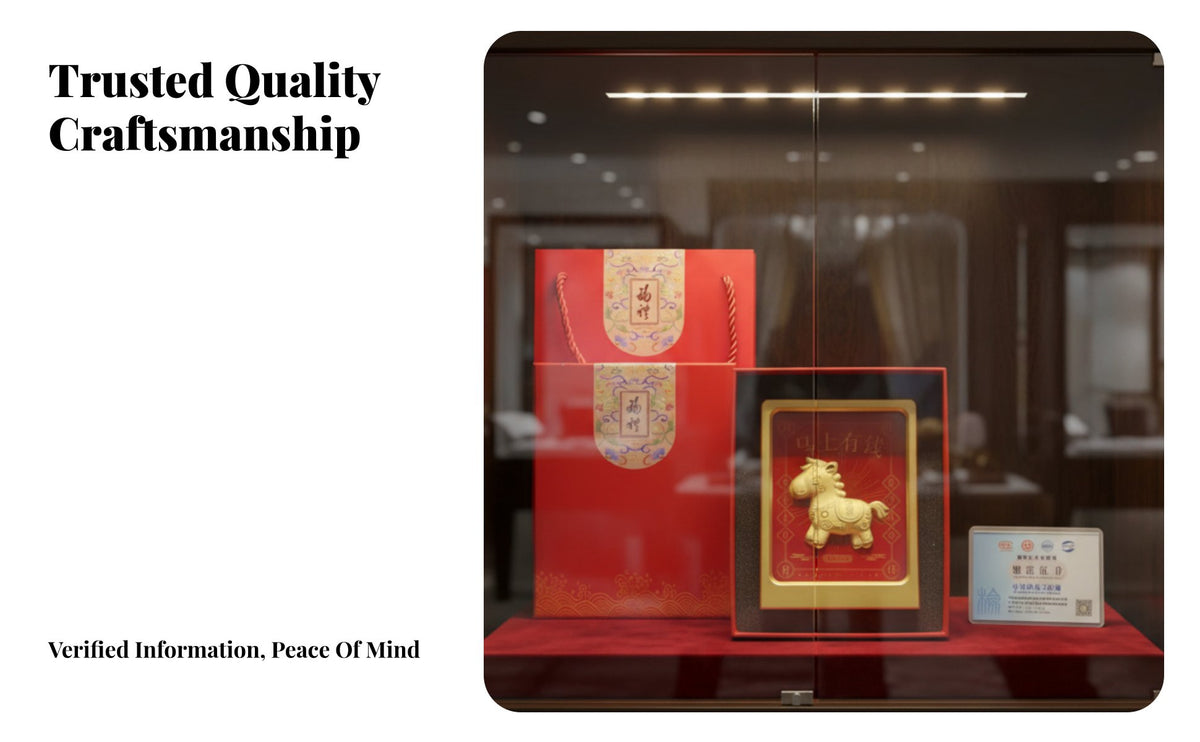 Gold Horse Figurine, Genuine Gold, Fortune Theme, Gift Box, Auspicious Decor, Business Gift