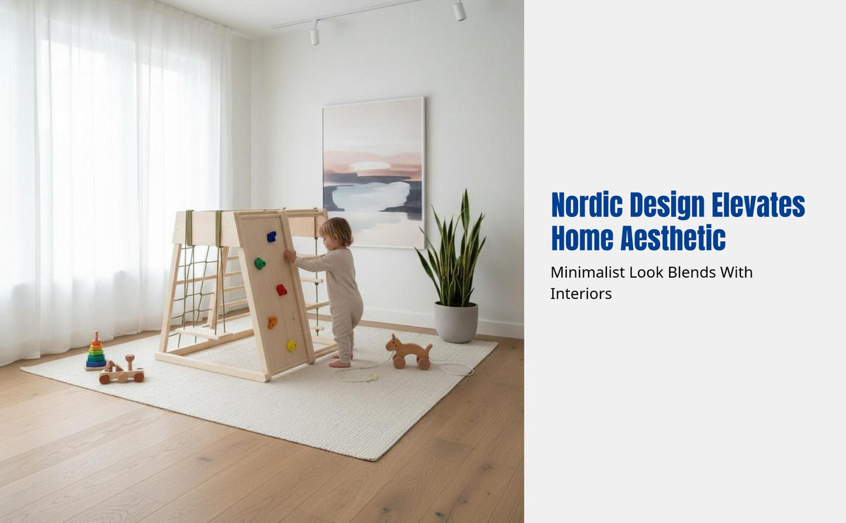 Wooden Climbing Frame for Children, Indoor Playset with Slide & Hanging Seat, Multi-Activity Gym, Minimalist Decor
