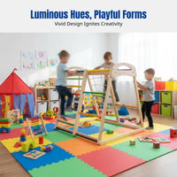 Kids Indoor Climbing Frame, Sturdy Wooden Slide, Hanging Seat, Rings, Multi-Functional Home Playground