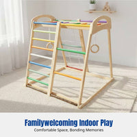 Kids Indoor Climbing Frame, Sturdy Wooden Slide, Hanging Seat, Rings, Multi-Functional Home Playground