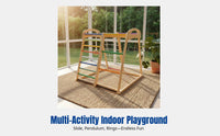 Kids Indoor Climbing Frame, Sturdy Wooden Slide, Hanging Seat, Rings, Multi-Functional Home Playground