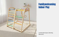 Kids Indoor Climbing Frame, Sturdy Wooden Slide, Hanging Seat, Rings, Multi-Functional Home Playground
