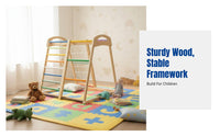 Kids Indoor Climbing Frame, Sturdy Wooden Slide, Hanging Seat, Rings, Multi-Functional Home Playground