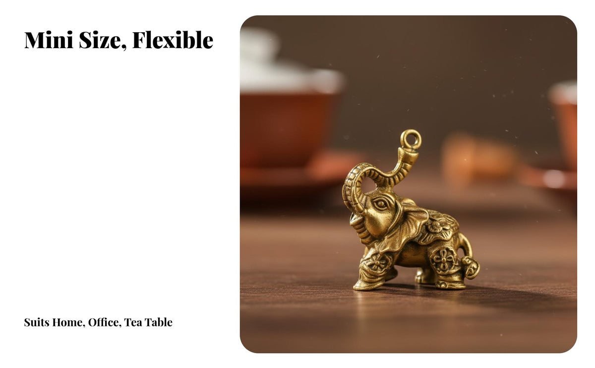 Vintage Brass Elephant Figurine, Mini Lucky Elephant Decor, Creative Accent for Living Room, Office, Tea Table