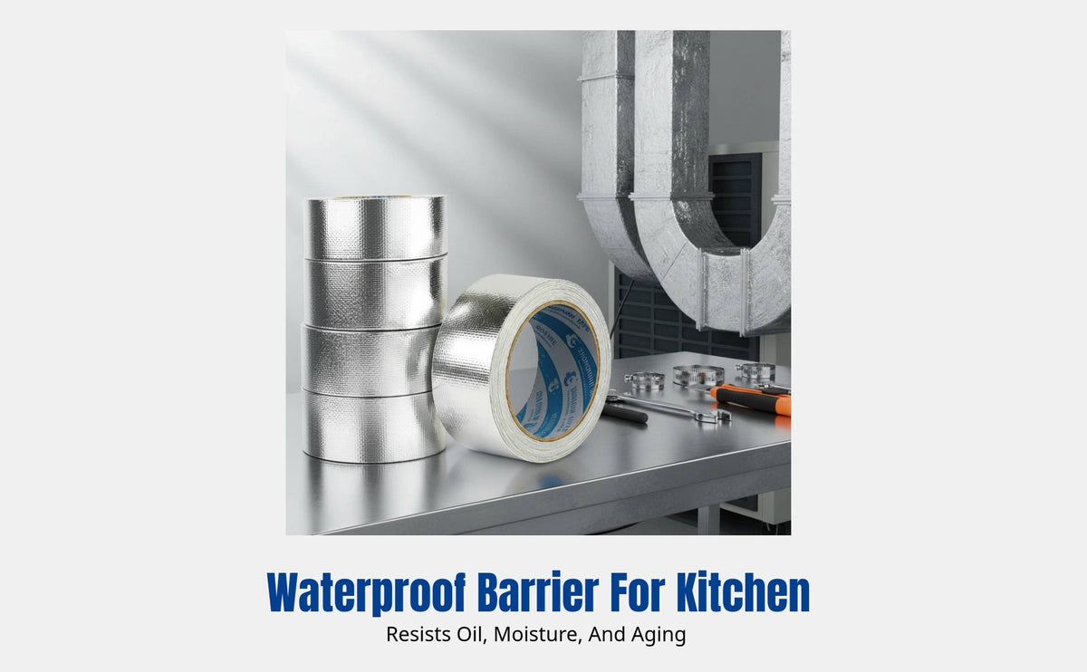 High Temperature Resistant Aluminum Foil Fiberglass Tape, Thickened Duct Sealing, Range Hood Repair, Fireproof, Light Blocking