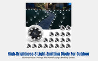 Solar Ground Light, 8 LED, Stainless Steel, Outdoor Lawn, Walkway, Garden Post Light
