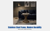 Modern Luxury Side Table, Stainless Steel Frame, Marble Top, Round End Table, Minimalist Living Room Accent