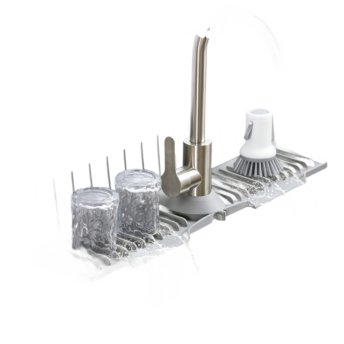 High Barrier Faucet Mat with Integrated Silicone Splash Guard and High Slope Drainage Storage Mat