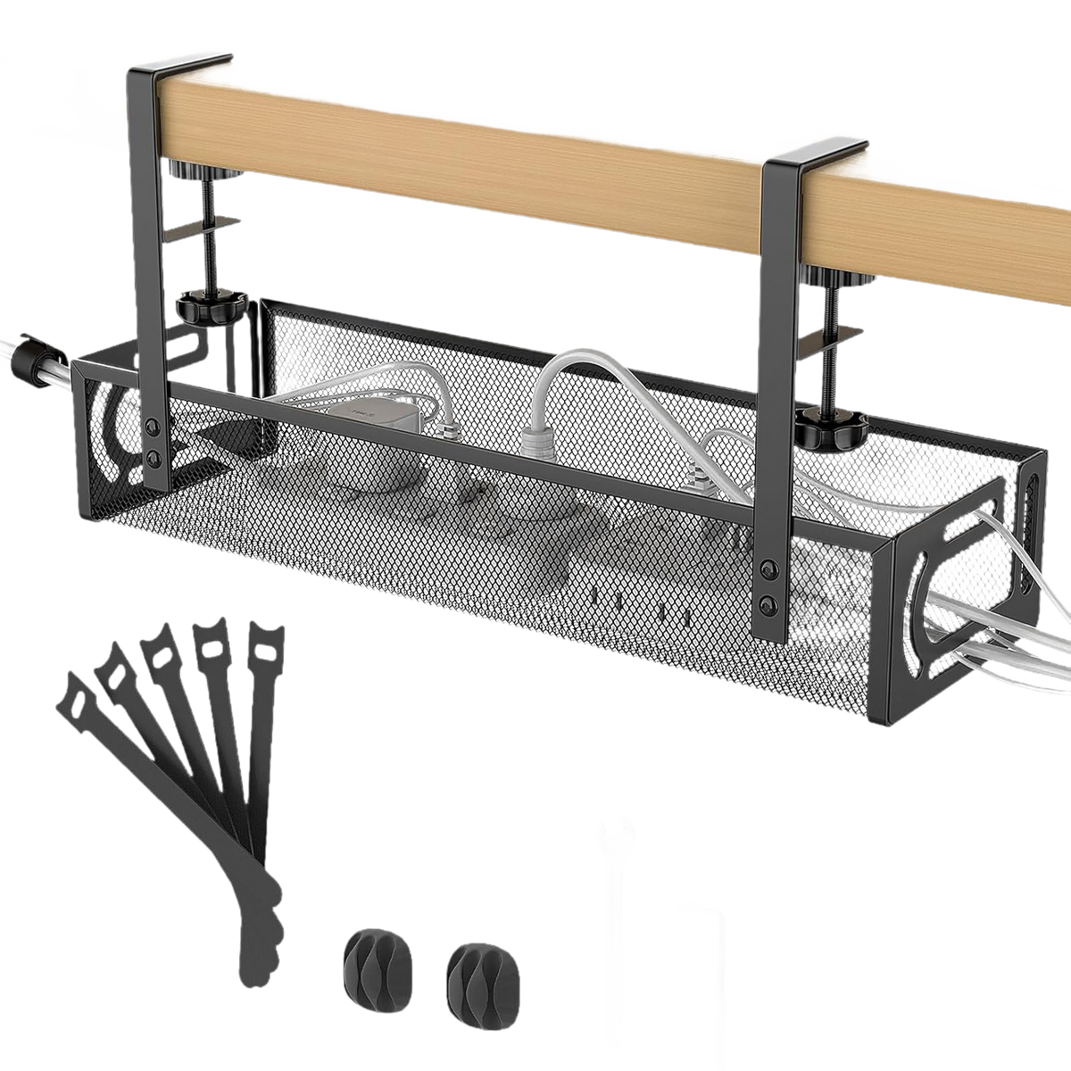 Punch-Free Under-Desk Cable Management Tray with Hook Installation