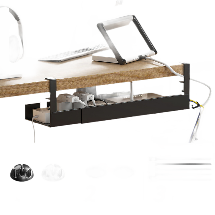 Retractable Under-Desk Cable Management Rack with Socket Holder