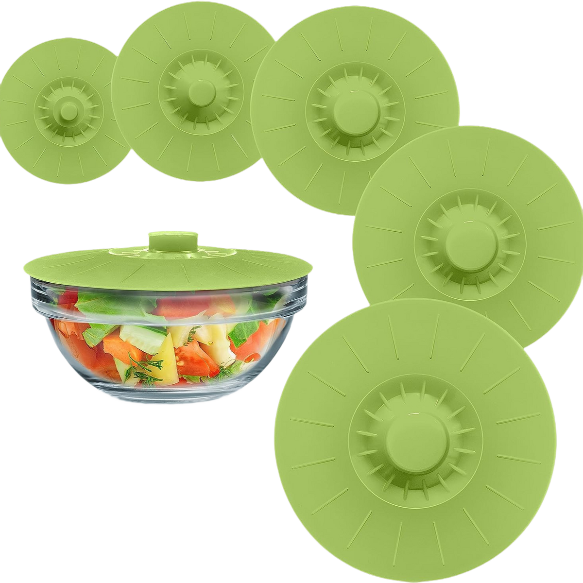 Food-Grade Silicone Reusable Bowl Covers Set of 5 with Microwave Splash Guard